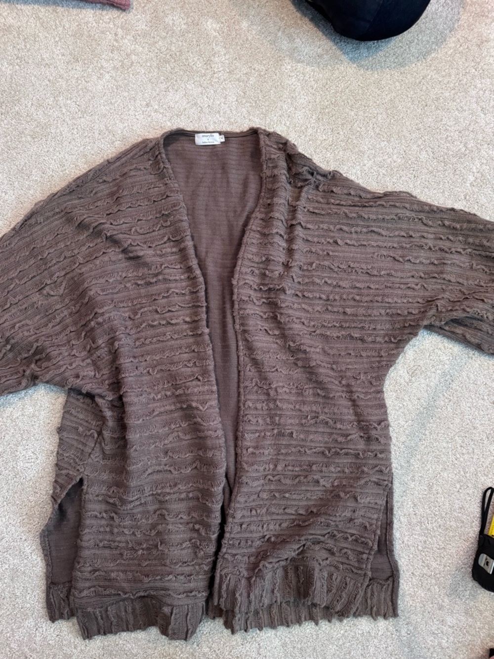 Amaryllis Taupe Cable-Knit Open Cardigan - Picture 2 of 9